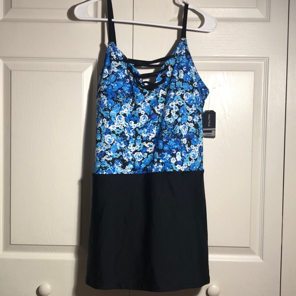 Nautica Cool Floral Slimming Swimsuit Dress Sz XL